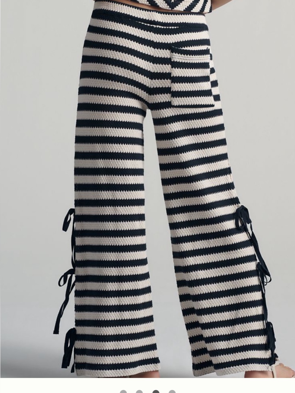 Maeve/ Anthropologie Navy & White Striped Tie-Side Pants - Picture 2 of 7